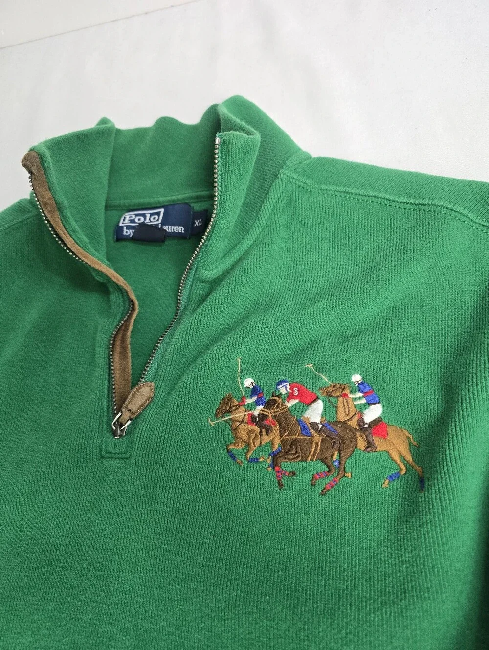 Polo By Ralph Lauren Green 1/4 Zip Pullover Sweater Big Pony XL